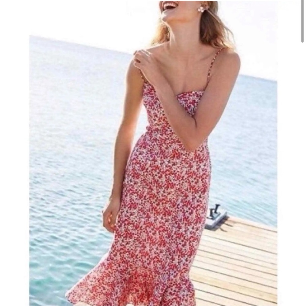 J. Crew Red Floral Midi Dress
